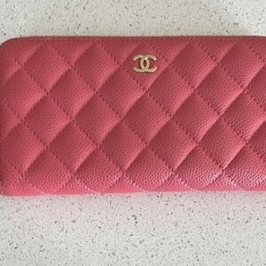 Authentic CHANEL Quilted Matelasse Pink Leather Wallet w/COA card, Box, Dust Bag